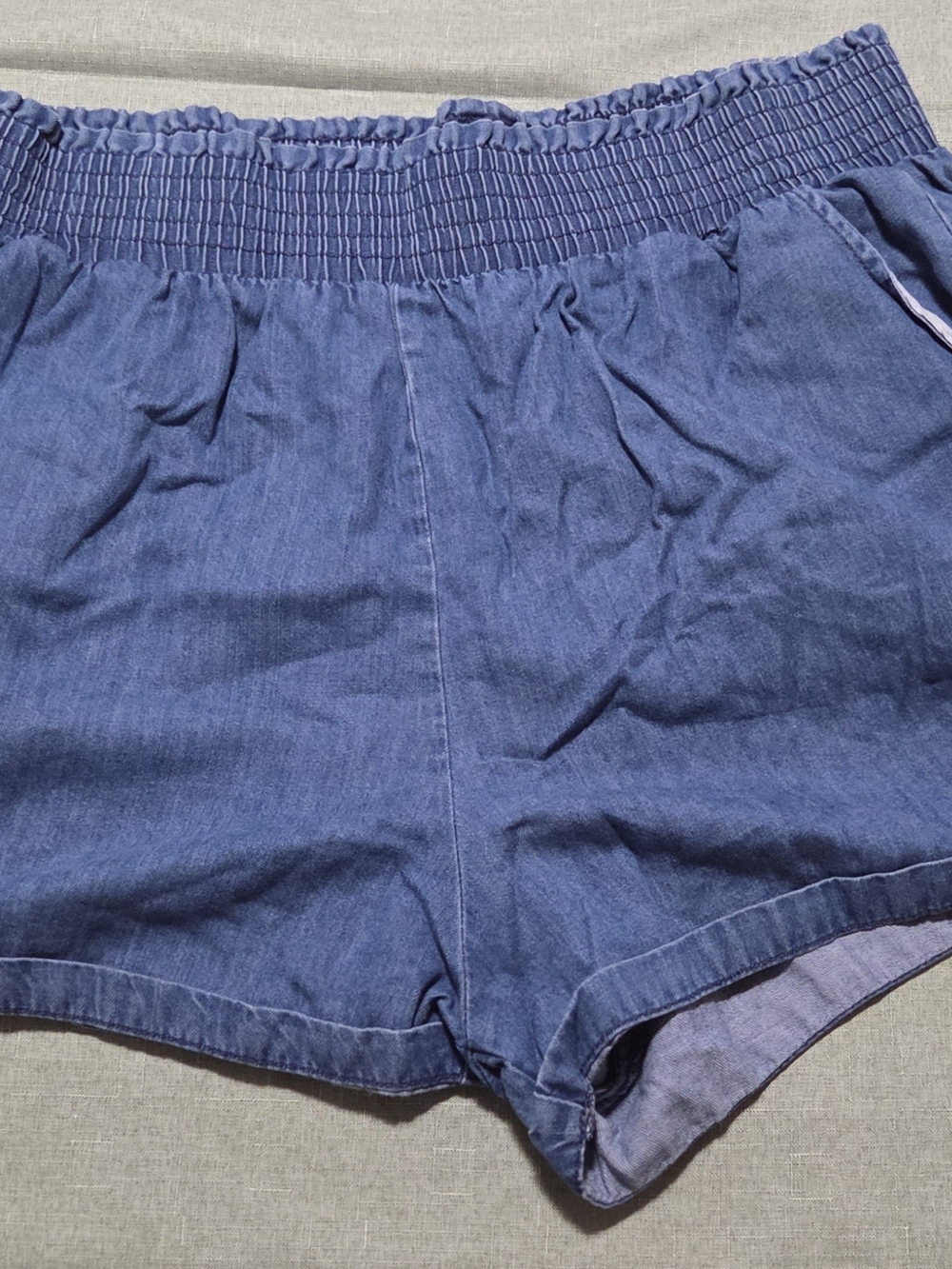 Women's Elastic-Waist Blue Denim Shorts